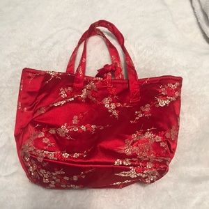 Cherry blossom/ Chinese design. Velvet feel, small hand held bag.